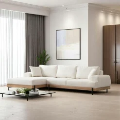 Canapés D'Angle|Canapés 3 Places|TROPEA Canapé d'angle blanc - accoudoirs larges, côté gauche