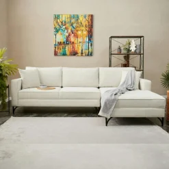 Canapés En Tissu|Canapés D'Angle|NEOLIA Canapé d'angle blanc crème, pieds noirs (côté droit)