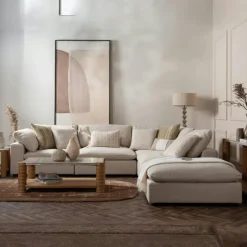 Canapés En Tissu|Canapés 3 Places|GIULIA Canapé d'angle blanc écru (angle droit)