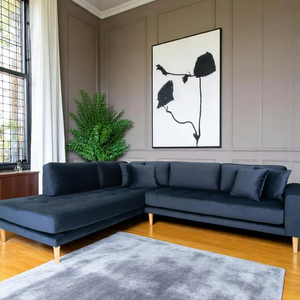 Canapés En Tissu|Canapés 3 Places|AMSTERDAM Canapé d'angle bleu nuit - côté gauche, 257 cm