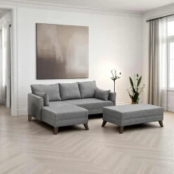 Canapés En Tissu|Canapés 3 Places|SPLIT Canapé d’angle convertible gris chiné – côté gauche