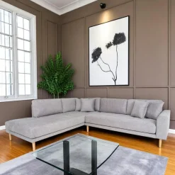 Canapés 3 Places|Canapés D'Angle|AMSTERDAM Canapé d'angle gris clair - pieds bois, côté gauche