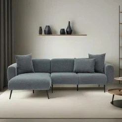 Canapés En Tissu|Canapés D'Angle|YOKOH Canapé d'angle gris foncé pieds métal (côté gauche)