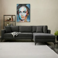 Canapés En Tissu|Canapés D'Angle|NEOLIA Canapé d'angle gris foncé, pieds noirs (côté droit)