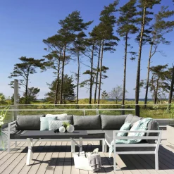 Meubles En Aluminium Brafab|Canapés De Jardin|STOCKHOLM Canapé d'angle jardin en aluminium blanc