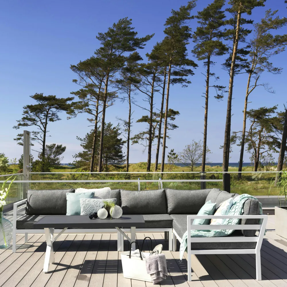 Meubles En Aluminium Brafab|Canapés De Jardin|STOCKHOLM Canapé d'angle jardin en aluminium blanc