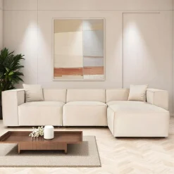 Canapés D'Angle|Canapés 3 Places|OSTUNI Canapé d'angle modulable beige, tissu lin