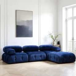Canapés 3 Places|Canapés D'Angle|RONDA Canapé d'angle modulable bleu nuit - tissu velours