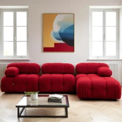 Canapés 3 Places|Canapés D'Angle|RONDA Canapé d'angle modulable rouge - tissu bouclette