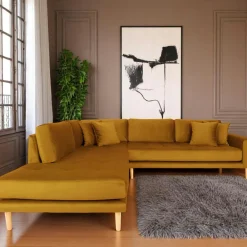 Canapés En Tissu|Canapés 3 Places|AMSTERDAM Canapé d'angle moutarde - côté gauche, 257 cm