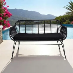Canapés De Jardin|IBIZA Canapé de jardin en résine tressée noire avec coussin d'assise noir