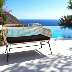 Canapés De Jardin|IBIZA Canapé de jardin en résine tressée noire avec coussin d'assise noir