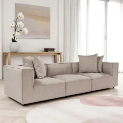 Canapés 3 Places|Canapés En Tissu|COLLIOURE Canapé en lin 3 places - taupe