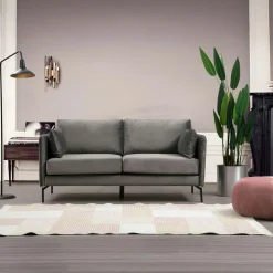 Canapés En Tissu|RANCHI Canapé en velours 2 places gris, accoudoirs fins