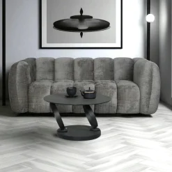 Canapés En Tissu|Canapés 3 Places|IENA Canapé gris 3 places forme arrondie en tissu chenille