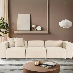 Canapés 3 Places|Canapés En Tissu|OSTUNI Canapé lin 4 places - écru, accoudoirs larges
