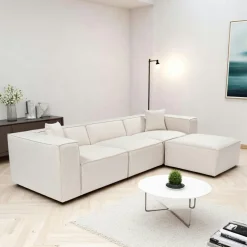 Canapés 3 Places|Canapés En Tissu|OSTUNI Canapé lin 4 places - écru, accoudoirs larges