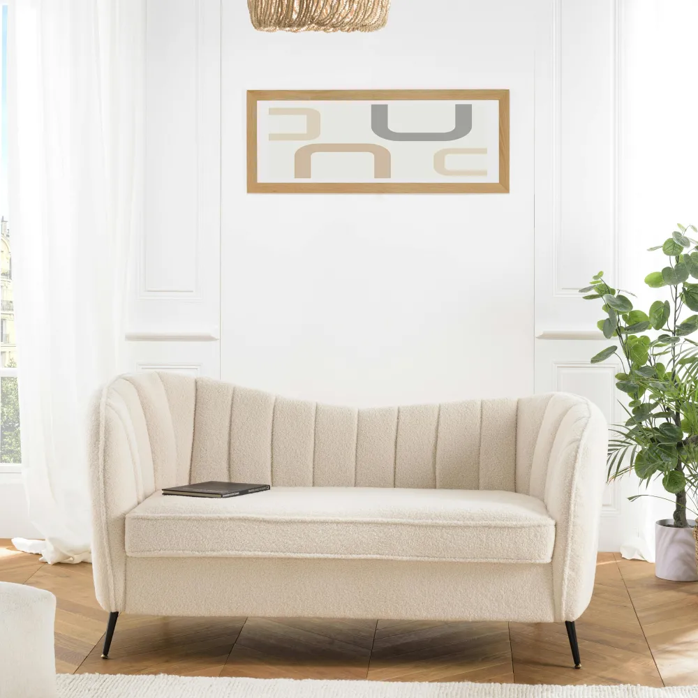 Canapés En Tissu|Canapés 2 Places|COLOMBUS Canapé moderne 2 places tissu bouclette écru