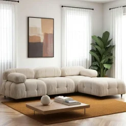 Canapés 3 Places|Canapés En Tissu|RONDA Canapé modulable 3 places - velours beige