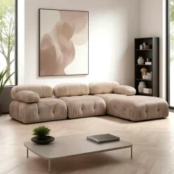 Canapés 3 Places|Canapés En Tissu|RONDA Canapé modulable 3 places - velours beige