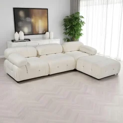 Canapés 3 Places|Canapés En Tissu|RONDA Canapé modulable 3 places - velours beige