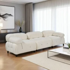 Canapés 3 Places|Canapés En Tissu|RONDA Canapé modulable 3 places - velours beige