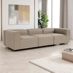 Canapés 3 Places|Canapés En Tissu|SPELLO Canapé modulable 3 places en lin - taupe