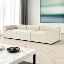 Canapés 3 Places|Canapés En Tissu|SPELLO Canapé modulable 3 places en lin - taupe