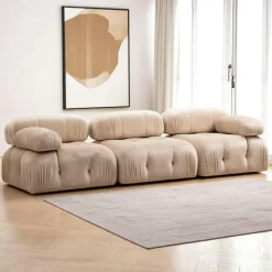 Canapés En Tissu|RONDA Canapé modulable 3 places tissu bouclette écru