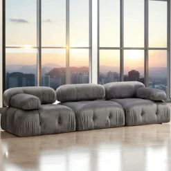 Canapés En Tissu|RONDA Canapé modulable 3 places, tissu gris velours