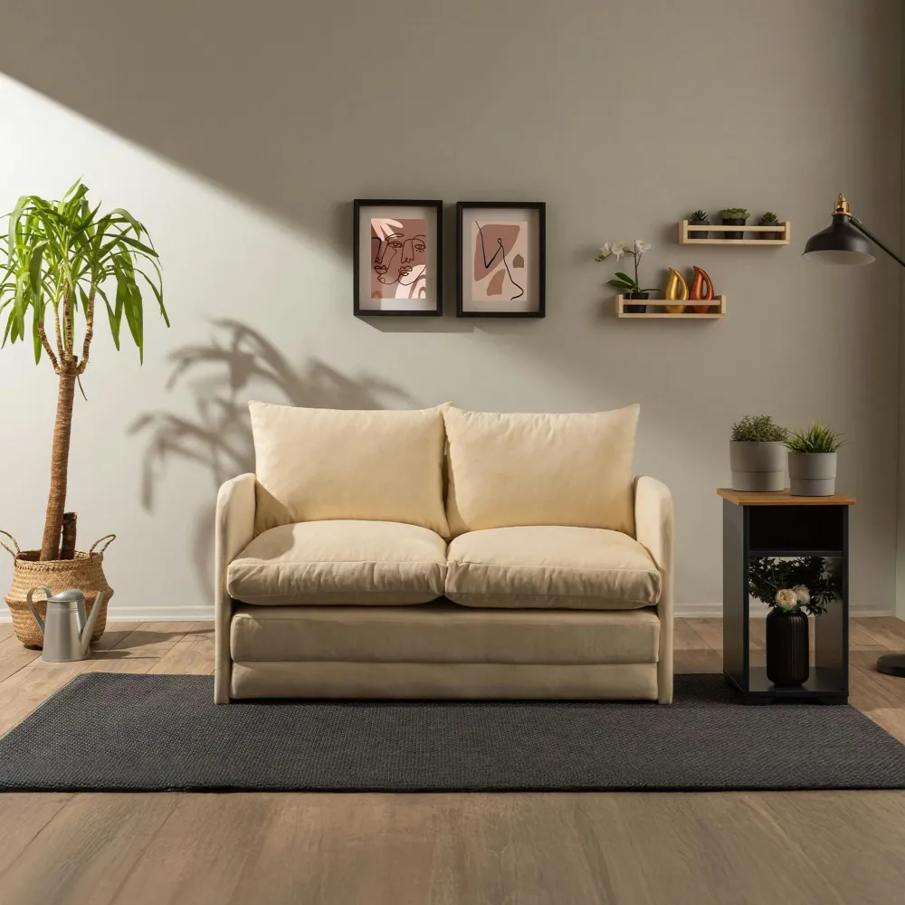 Canapés En Tissu|ORURO Canapé-lit d'appoint en tissu crème, 2 personnes