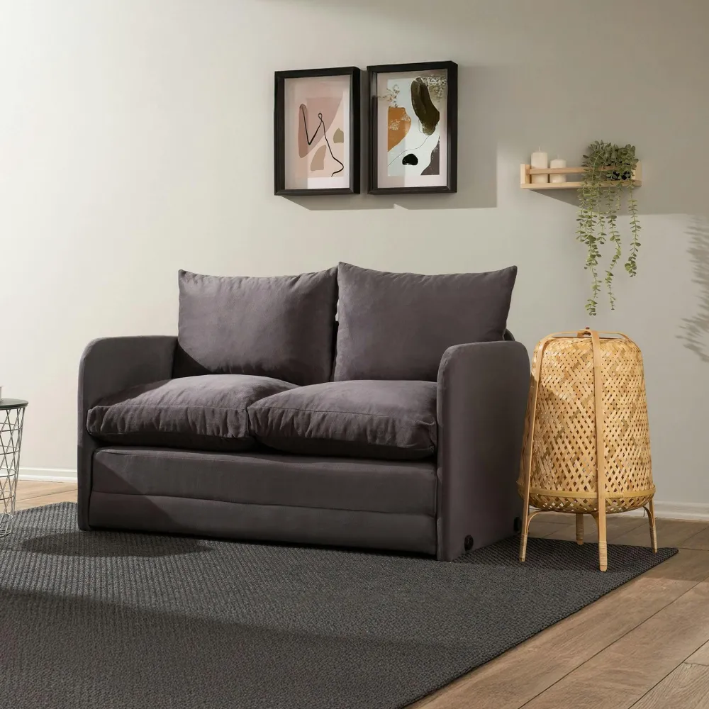 Canapés En Tissu|ORURO Canapé-lit d'appoint en tissu gris foncé, 2 personnes