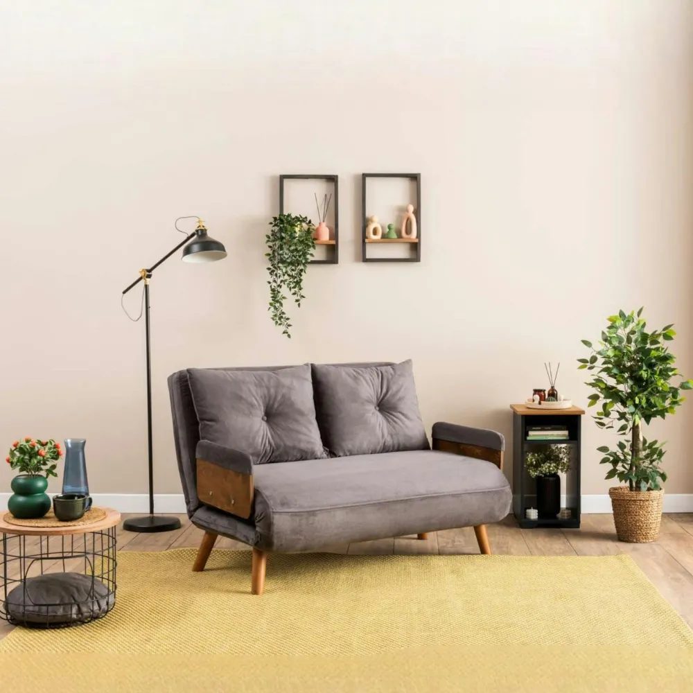 Canapés En Tissu|LOJA Canapé-lit d'appoint en velours gris, 2 places