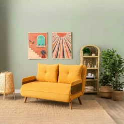 Canapés En Tissu|LOJA Canapé-lit d'appoint en velours moutarde, 2 places