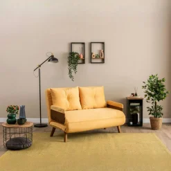 Canapés En Tissu|LOJA Canapé-lit d'appoint en velours jaune, 2 places