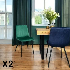 Chaises Velours|Chaises Contemporaines|MALANG Chaise à rayures velours vert sapin (lot de 2)