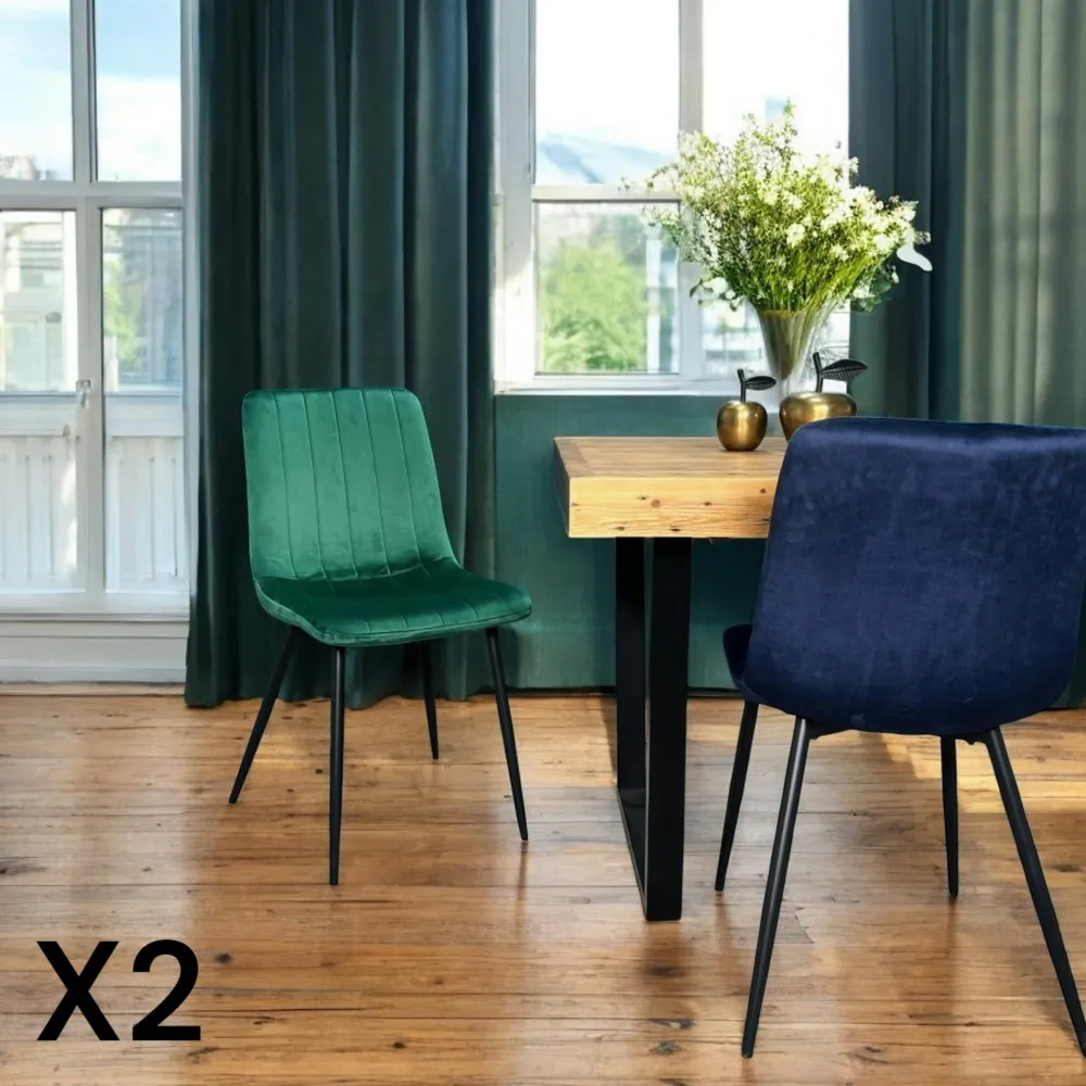 Chaises Velours|Chaises Contemporaines|MALANG Chaise à rayures velours vert sapin (lot de 2)