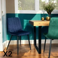 Chaises Velours|Chaises Contemporaines|MALANG Chaise à rayures velours vert sapin (lot de 2)