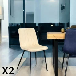 Chaises Velours|Chaises Contemporaines|MALANG Chaise à rayures velours vert sapin (lot de 2)