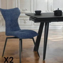 Meubles De Cuisine·Chaises|Chaises Velours|LOMBARDIE Chaise anthracite pivotante en velours avec passepoil (lot de 2)