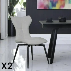 Meubles De Cuisine·Chaises|Chaises Velours|LOMBARDIE Chaise anthracite pivotante en velours avec passepoil (lot de 2)