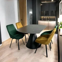 Meubles De Cuisine·Chaises|Chaises Velours|LOMBARDIE Chaise anthracite pivotante en velours avec passepoil (lot de 2)