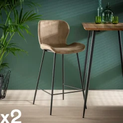 Tabourets De Bar En Velours|Melbourne Chaise bar en velours doré (lot de 2)