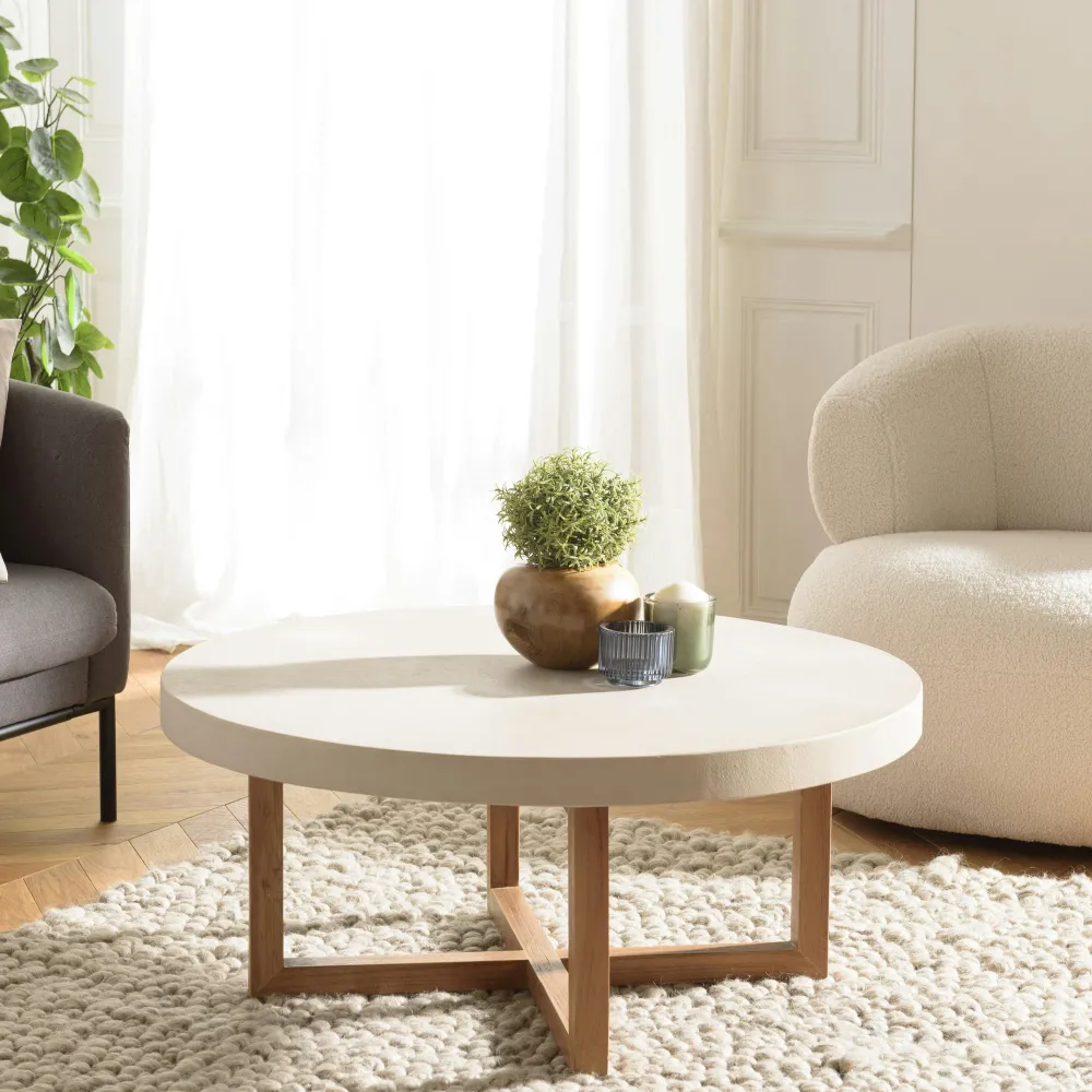 Chaises En Bois|Chaises En Rotin|TIM Chaise basse bois clair tissu blanc bouclé et rotin