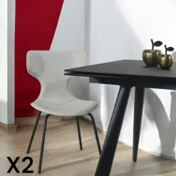 Chaises Contemporaines|Meubles De Cuisine·Chaises|LOMBARDIE Chaise beige avec dossier en T, revêtement nettoyable (lot de 2)