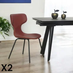 Chaises Contemporaines|Meubles De Cuisine·Chaises|LOMBARDIE Chaise beige avec dossier en T, revêtement nettoyable (lot de 2)