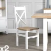 Chaises En Bois|Meubles De Cuisine·Chaises|NAXOS Chaise blanche assise bois dossier croisé en chêne (lot de 2)