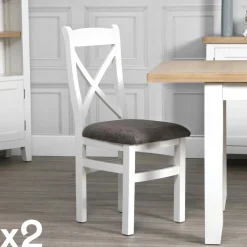 Chaises En Bois|Meubles De Cuisine·Chaises|NAXOS Chaise blanche en chêne avec dossier croisé (lot de 2)