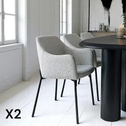 Chaises Contemporaines|Meubles De Cuisine·Chaises|SAVONE Chaise blanche moderne en tissu bouclette avec accoudoirs (lot de 2)