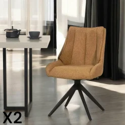 Chaises Capitonnées|Chaises Velours|IENA Chaise blanche pivotante en velours texturé (lot de 2)